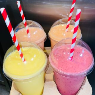 Smoothie season is in full swing 😆 
We have a great selection 🙌
Berry passion 🫐
Mango tango 🌴 
Banana bang 🍓 
Strawberry sunrise 🍍 
Tropical twist 🥭 
Peach storm 🍑 
Banana nut 🍌