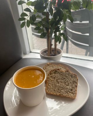 Our most popular soup is on the menu today 

Butternut squash sweet potato and chili soup served with our homemade brown bread